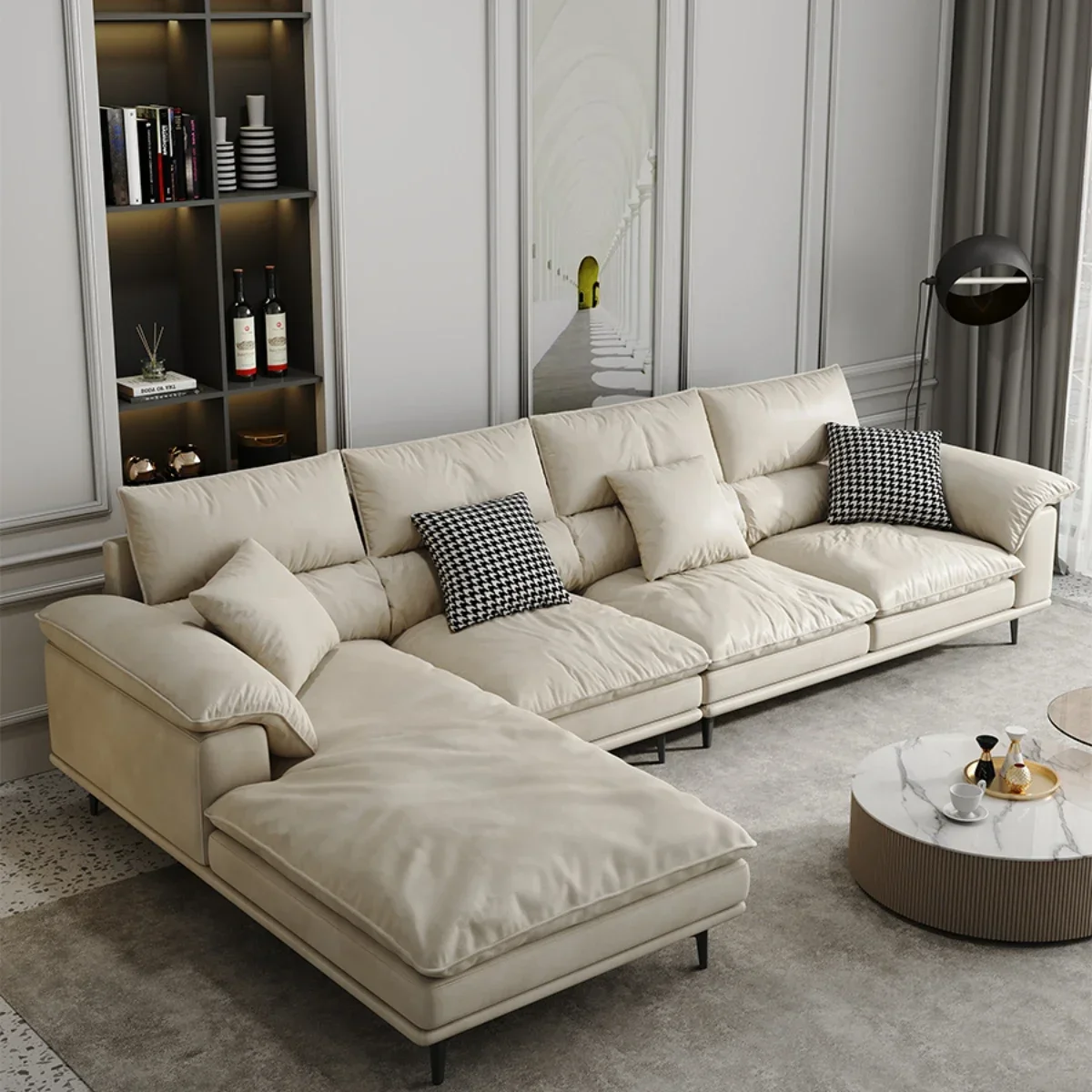 

Простая и легкая роскошная современная итальянская минималистичная ткань наложницы кремового цвета11