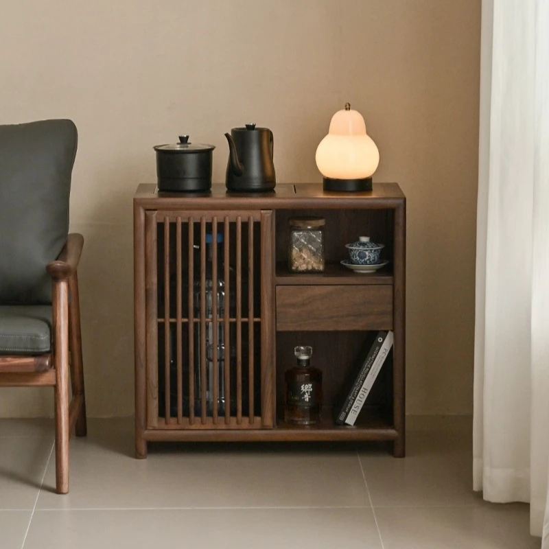 

New Chinese-style solid wood tea table, side tea cabinet, living room against the wall, kettle integrated, black walnut sofa