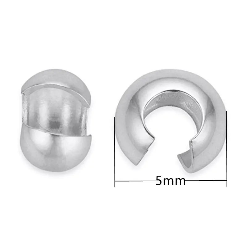 50 Stücke 3/4/5mm Gold Edelstahl Offene Halb Crimp Abdeckungen Squeeze Cap Stopper Quetschperlen DIY Schmuck Machen Liefert Material – Detail 1