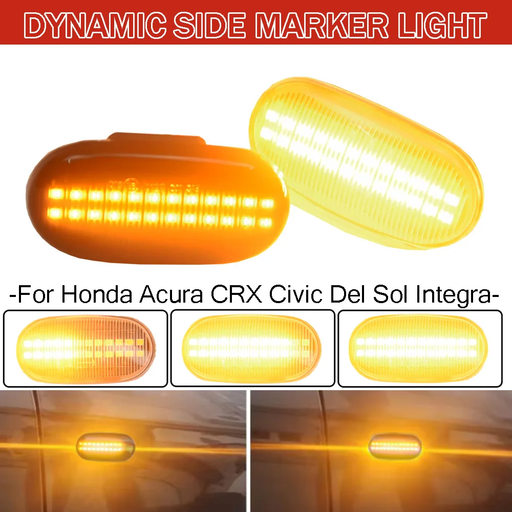 2x For Honda Acura Civic CRX Prelude S2000 Del Sol Fit Integra Led Dynamic Side Marker Turn Signal Light Sequential Blinker Lam