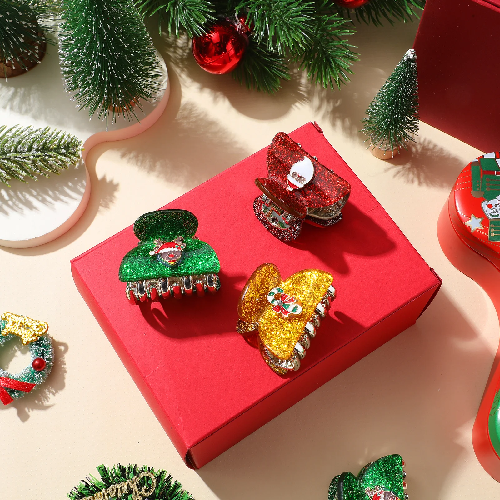 

4Pcs Shark Clip Christmas Small Claw Hair Clips for Women Decorative Hair Accessories Party Styling Braids Curls Daily Use