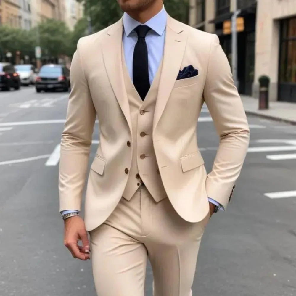 

(Blazer+ Vest + Pants) Elegant Man Suit Men's Fashion Business Version Slim-fit Wedding Professional Gentleman Suit XS-6XL