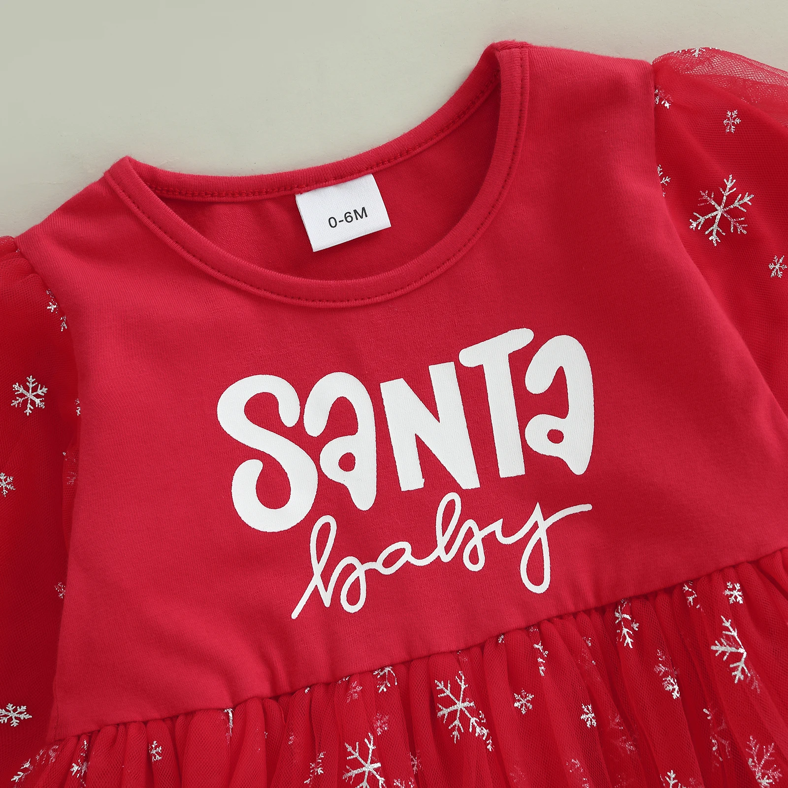 

Tregren 0-24 Months Baby Girls Christmas Romper Dress Long Sleeve Round Neck Tulle Patchwork Rompers