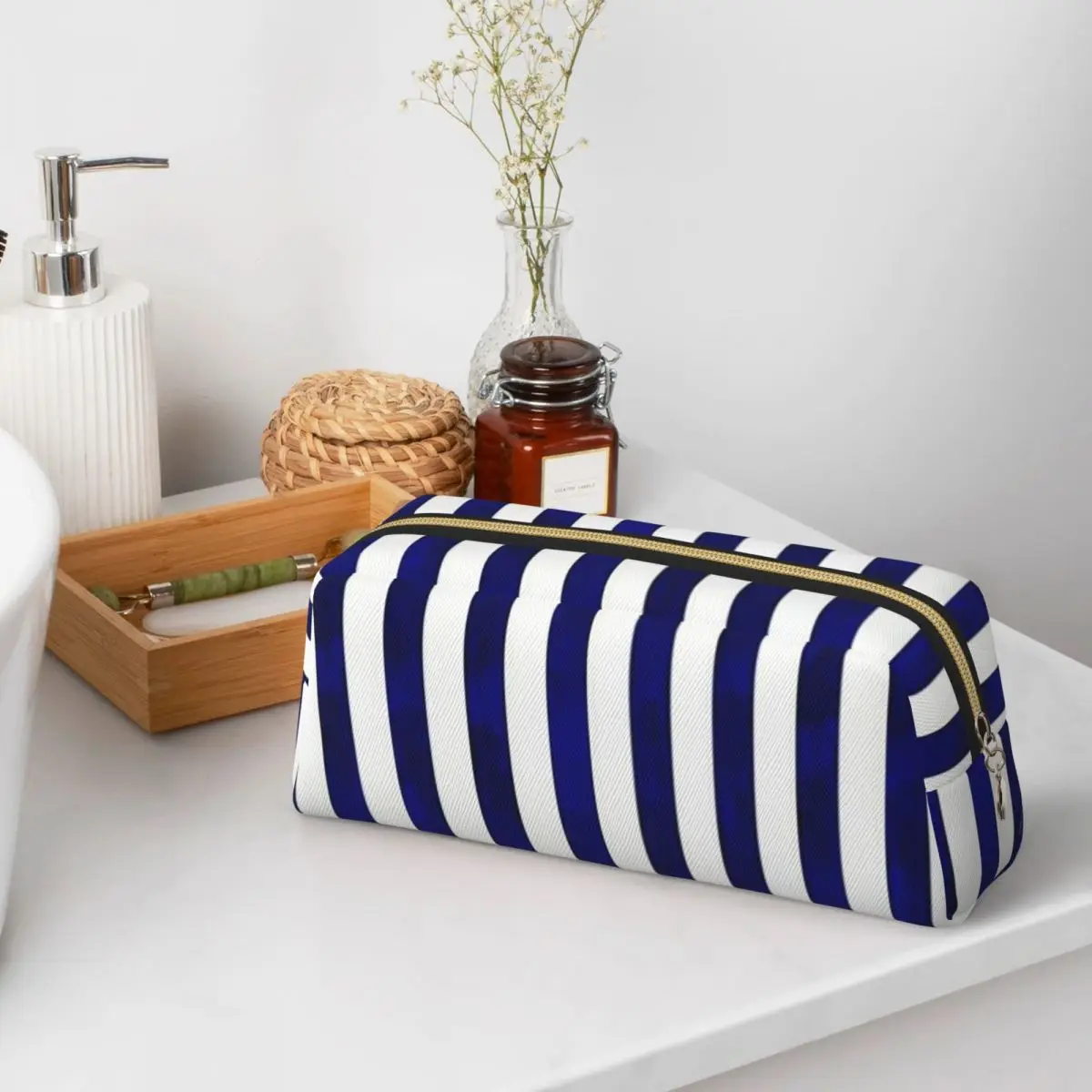 

Classic Stripes Navy Blue And White Pencil Cases for Students Gifts Pen Box Pencil Bag Big Pencil Pouch Storage Stationery