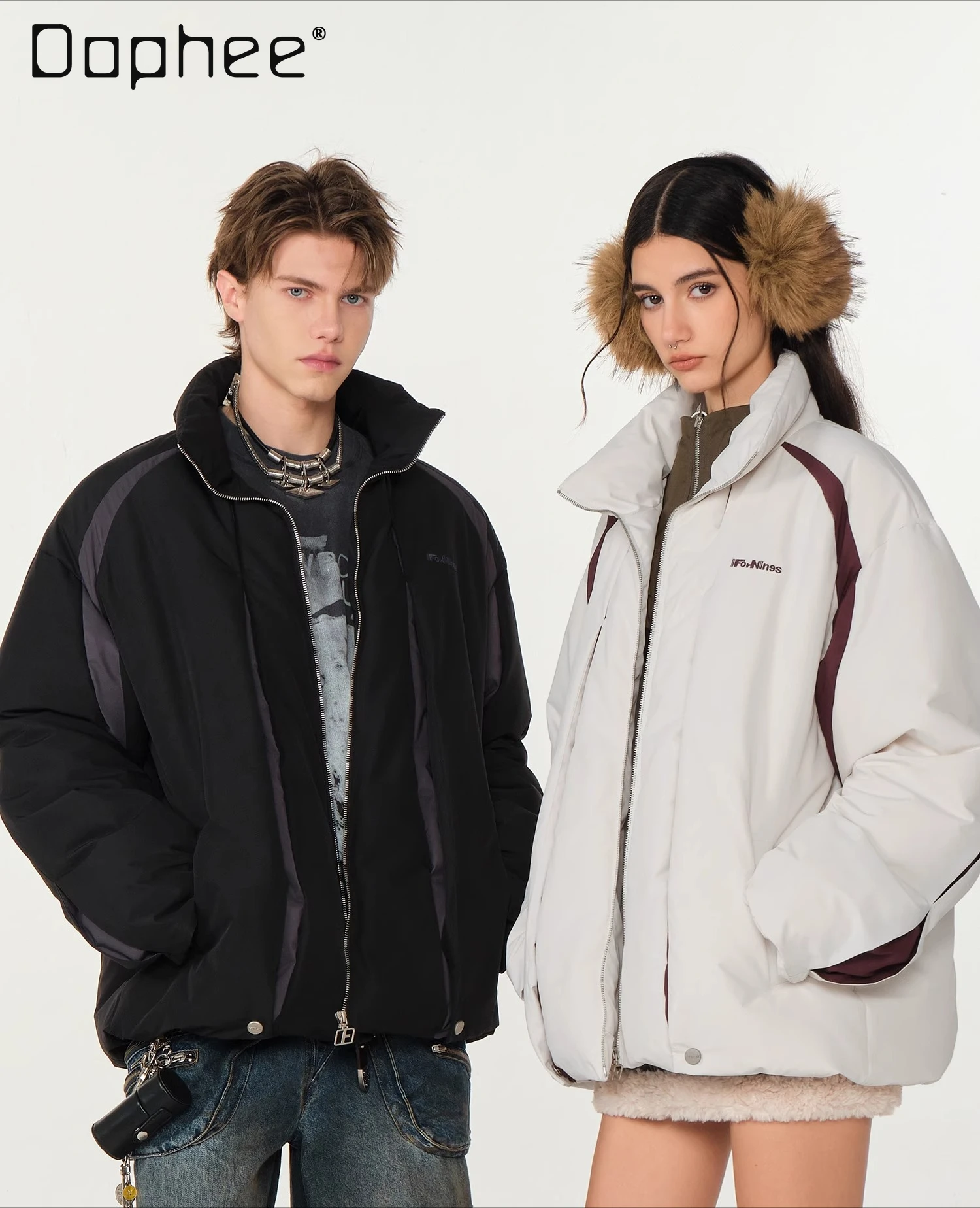 

Зимняя новая мужская трехстойкая модная белая повседневная куртка в американском стиле, морозостойкая утолщенная черная хлопковая куртка для пар