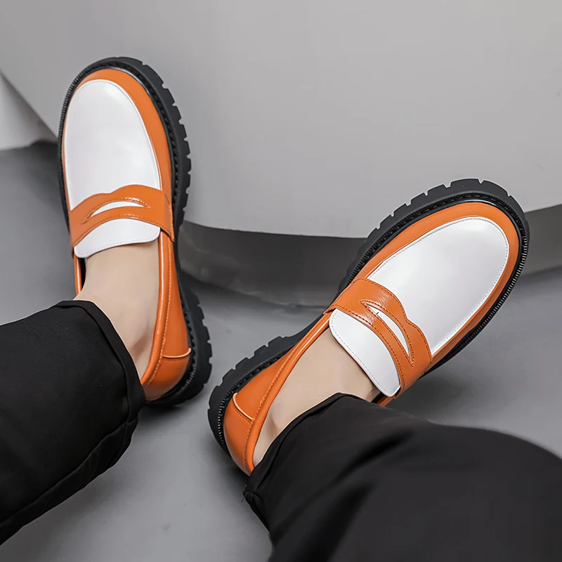 

Men Loafers PU Color Blocked Comfortable Thick Soled Business Men Shoes