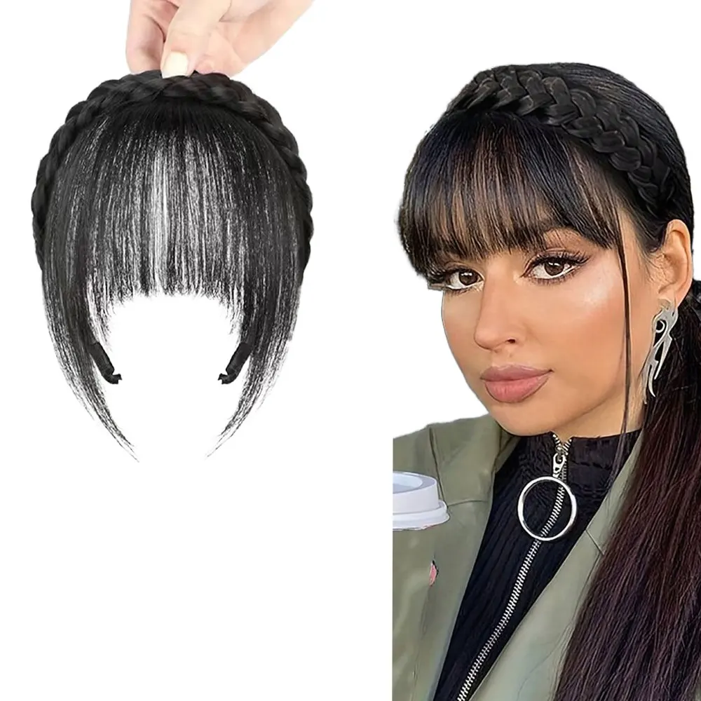 

Synthetic Wig Bangs Hairband Bangs Cover Piece Anti-Slip Braided Natural Forehead Hair Extension Fake Hair Piece