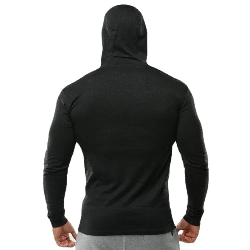 Autumn Spring Hooded Gym Clothing Mens Cotton Fitness Slim Fit Long Sleeve T Shirt Men Solid Bodybuilding Sports Tee Shirts