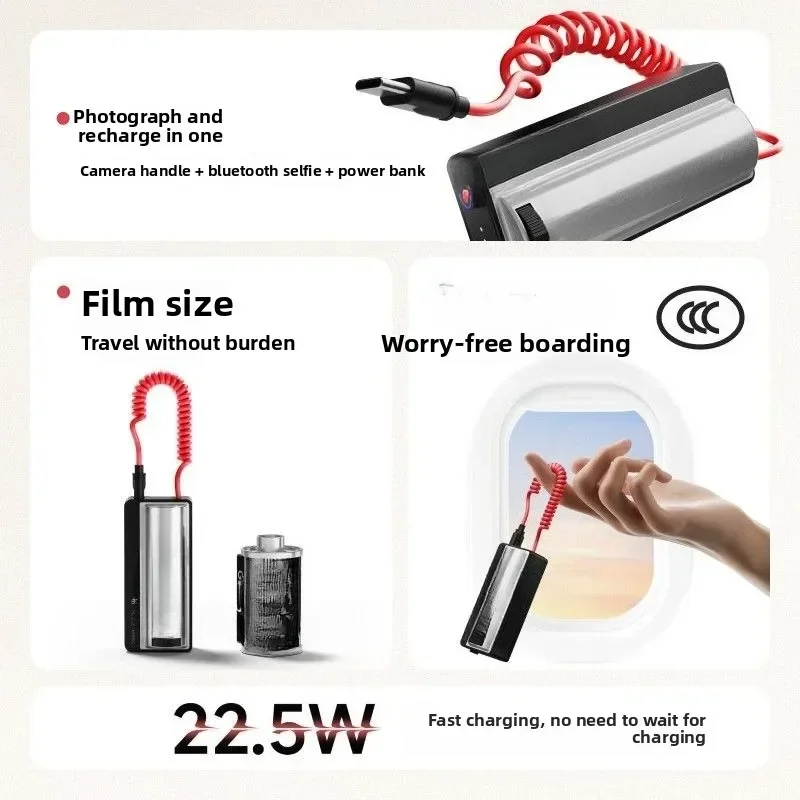 Bluetooth photo power bank comes with a cable, fast charging 22.5W compact mobile power supply, suitable for Android