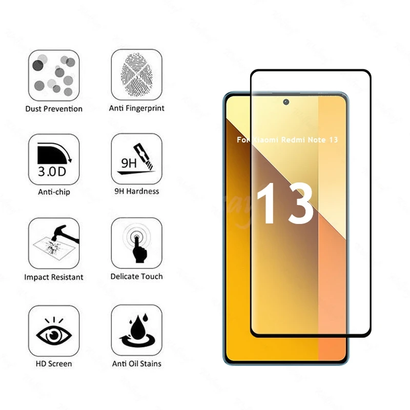 6 In 1 For Xiaomi Redmi Note 13 Glass Tempered Glass Redmi Note 13 Glass Full Cover Screen Protector Camera Film Redmi Note 13