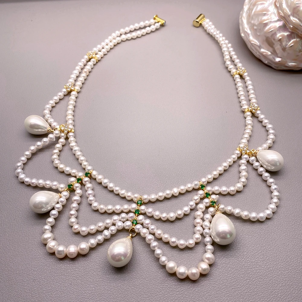 4-5mm natural round freshwater pearl necklace white sea shell pearl pendant