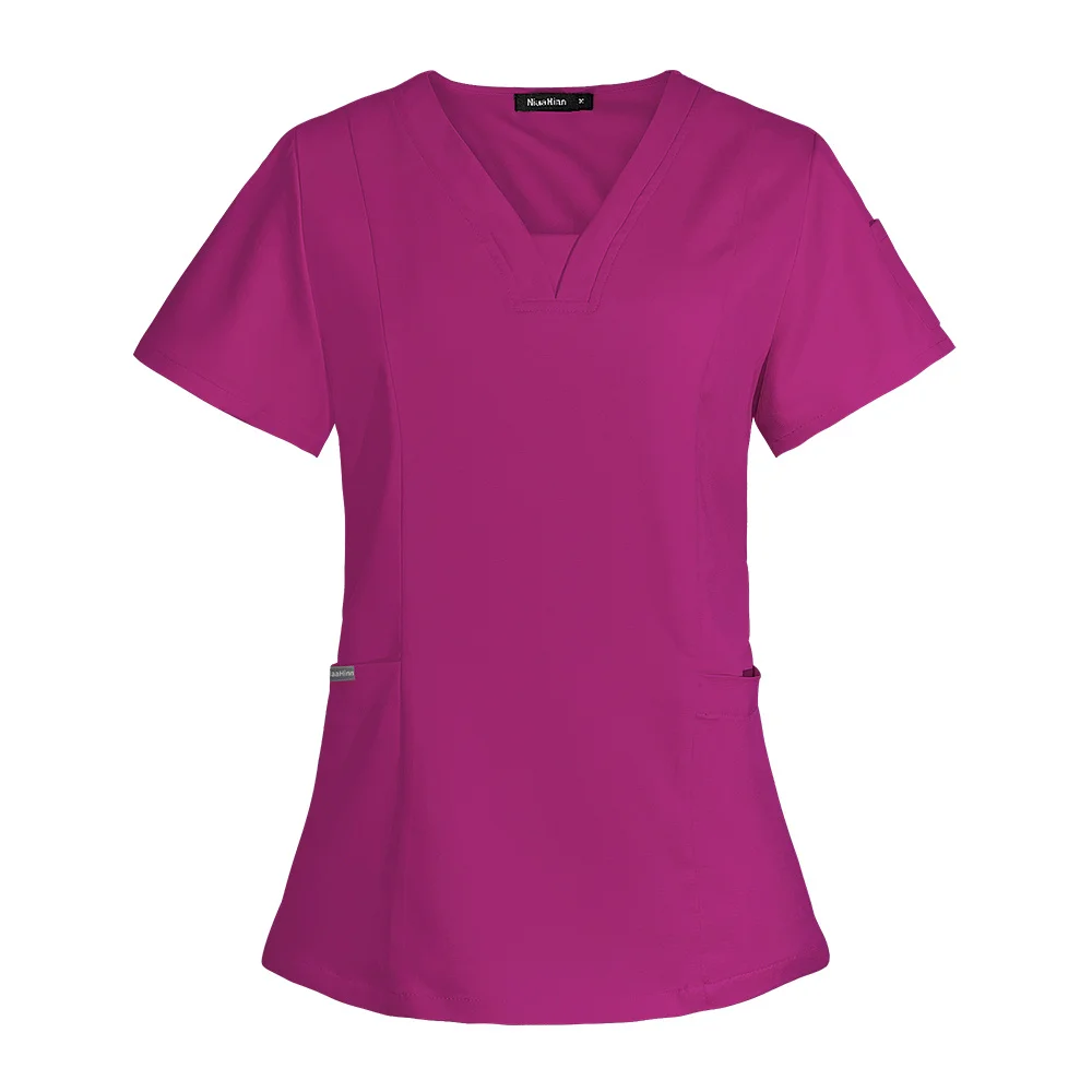 Mulheres de manga curta blusa jogger médico esfrega topos trabalho uniforme clínica t-shirts esfrega uniformes pet grooming agency roupas