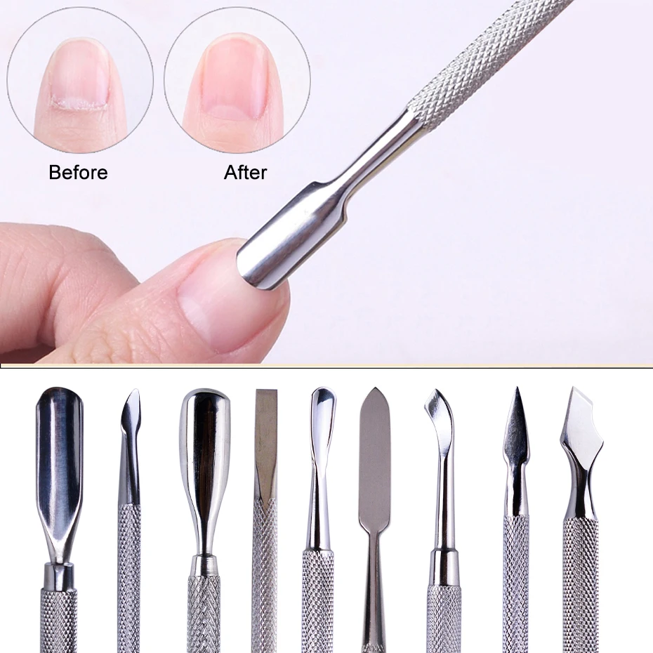 1pcs Double-ended Cuticles Nails Pusher Dead Skin Remover Pedicure Stainless Steel Care Nail Tool Manicure Accessories NL1-9