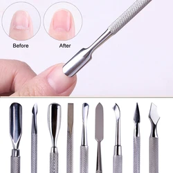 1pcs Double-ended Cuticles Nails Pusher Dead Skin Remover Pedicure Stainless Steel Care Nail Tool Manicure Accessories NL1-9