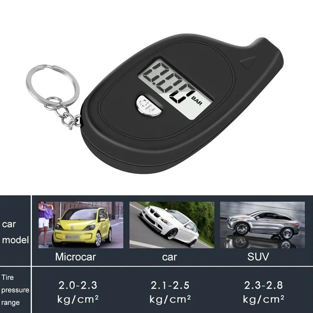 Mini Keychain Style Tire Gauge Digital Lcd Display Car Tire Air Pressure Tester Meter Auto Car Motorcycle Tire Safety Alarm