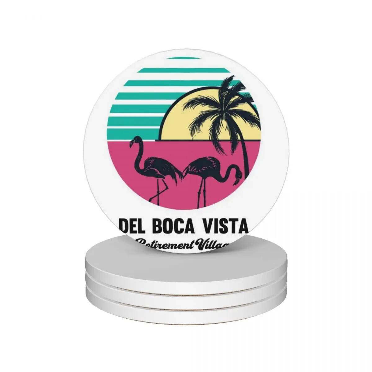 Del Boca Vista Retirement Village Ceramic Coasters (Set of 4) coffee cup stand white Coasters