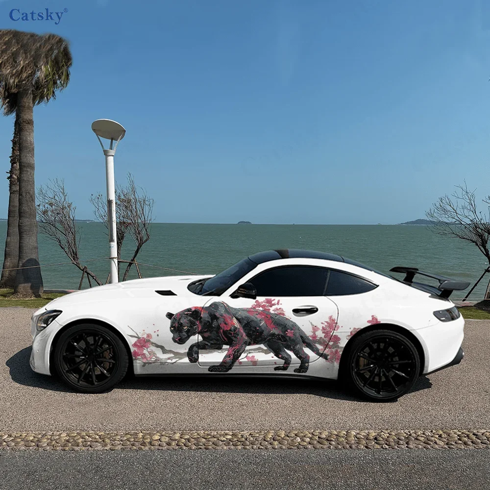 Leopard Flower Branch Car Vinyl Wraps Decal Self-adhesive PVC Sticker Suitable for Trucks SUV Decoration Auto Accessories Gift