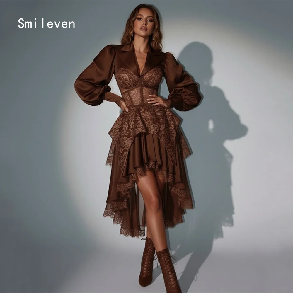 

Smileven Luxury A Line Skirt Prom Dress V Neck Tiered Party Gowns Sexy Appliques Lace Formal Occassion Dress Customized 2026