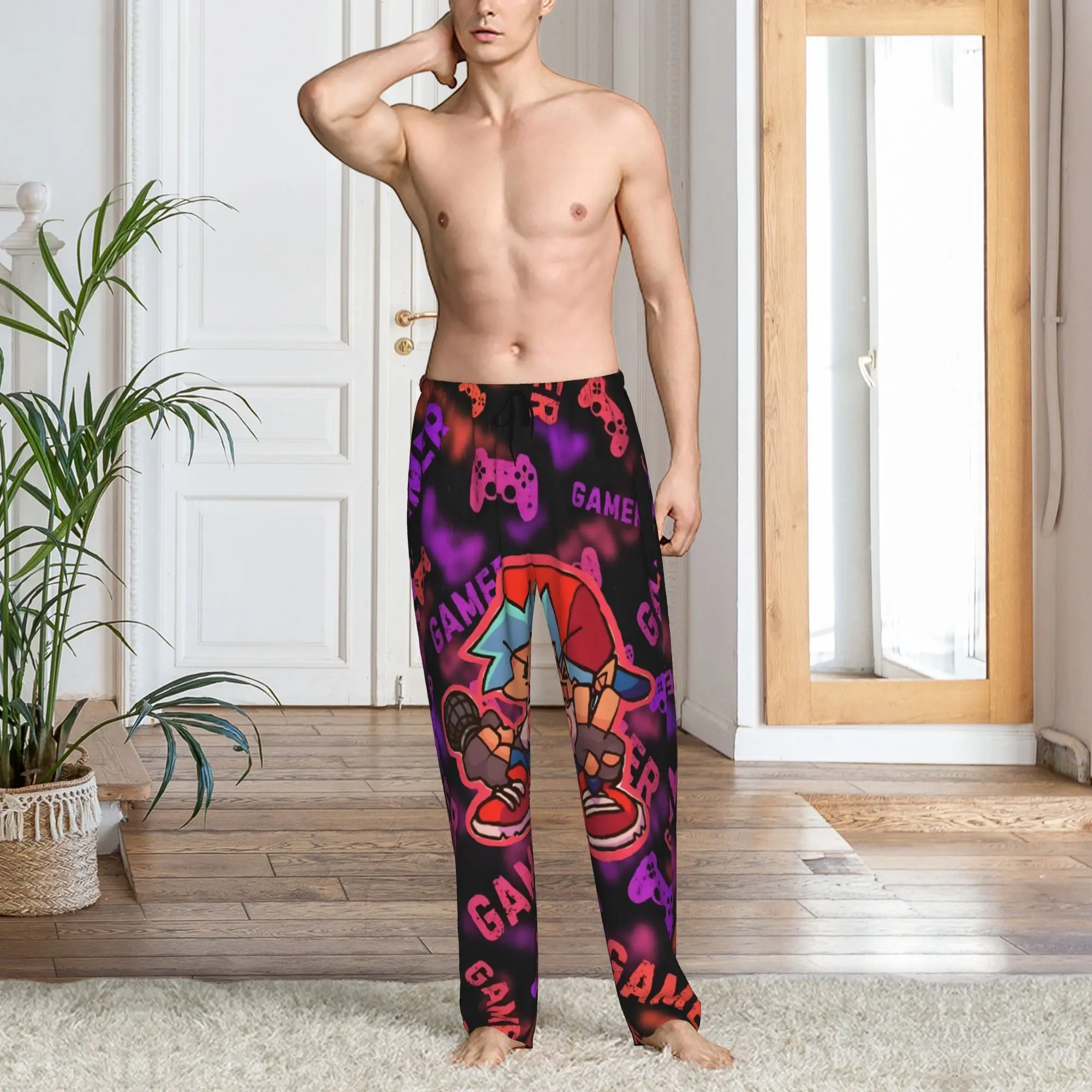 Custom Friday Night Funkin Pajama Pants for Men Music Game Lounge Sleep Drawstring Sleepwear Bottoms with Pockets view 6