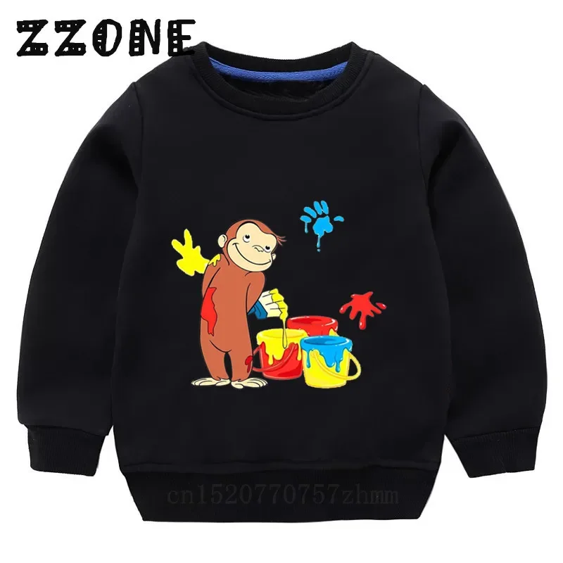 Kids Curious George Monkey Cute Cartoon Sweatshirts Children\'s Hoodies Baby Cotton Pullover Tops Girl Boy Autumn Clothes,KYT5266