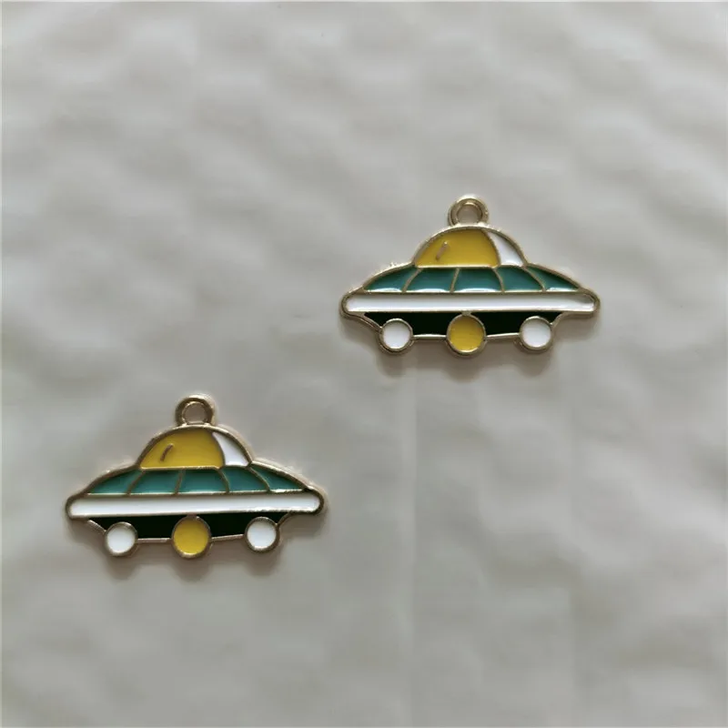 10pcs Rainbow Enamel Charms Spacecraft Spaceship UFO Charm Fit Earrings Bracelet Making DIY Necklace Jewelry Accessories