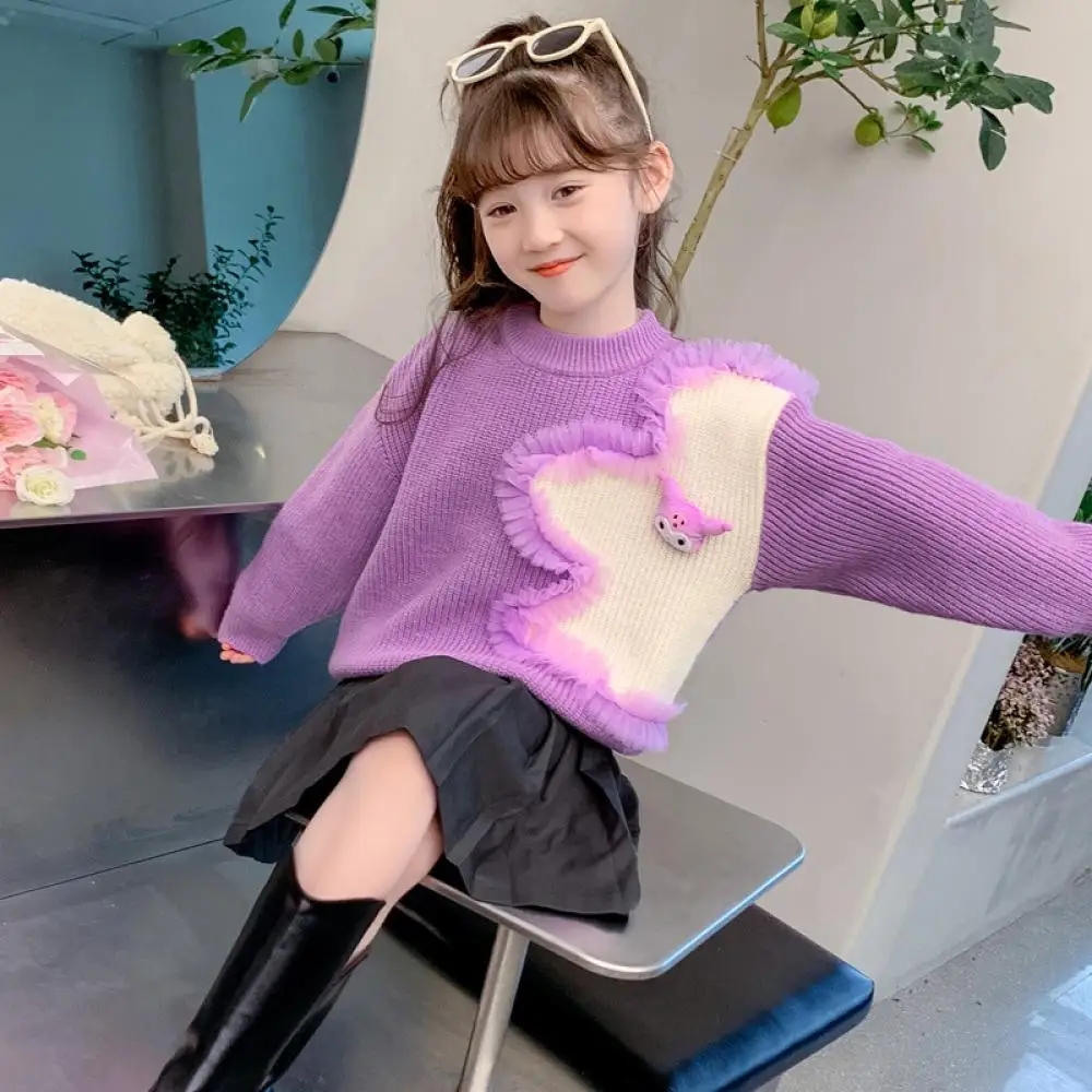 

Sanrio Kuromi Girls' Sweater Autumn and Winter Sweet Children's Clothing Fashion Cartoon Knit Cute Warm Top Anime Birthday Gifts