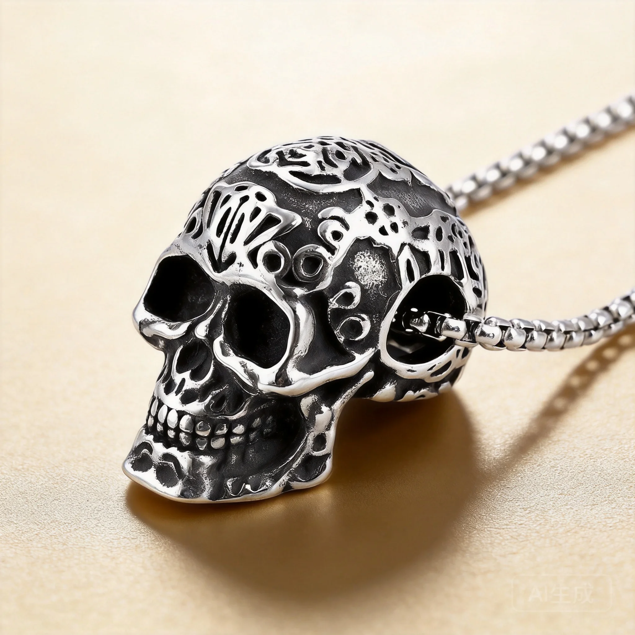 Snop Chinese Engraved Stainless Steel Punk Skull Pendant Necklace Lucky Protection Amulet Vintage Gothic Jewelry For Men Daily