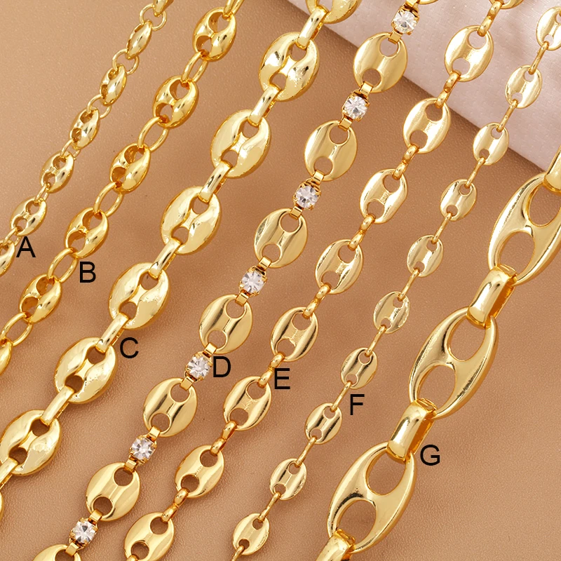 

Fashion Hip Hop Pig Nose Brass Metal Chain DIY Coffee Bean Button Chain,Half Finished Necklace Bracelet For Beading Supplies Q39