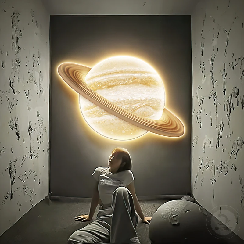 

Moon corridor porch decorative light painting space background wall hanging line planet moon bedroom led light luminous mural li