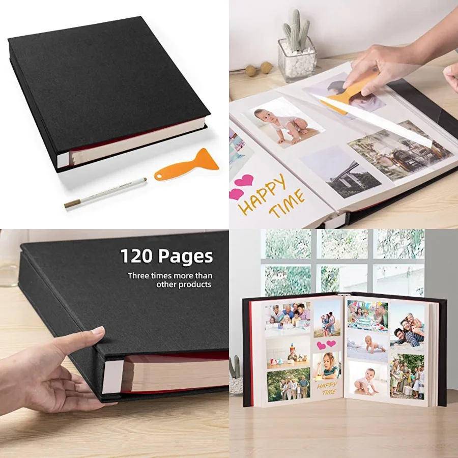 

Large Photo Album Self Adhesive 4x6 8x10 10x12 Scrapbook Magnetic Album DIY Scrapbook Length 13 x Width 12.8 (Inches) 120 Sticky Pages Linen Cover DIY Photo Album(Black)