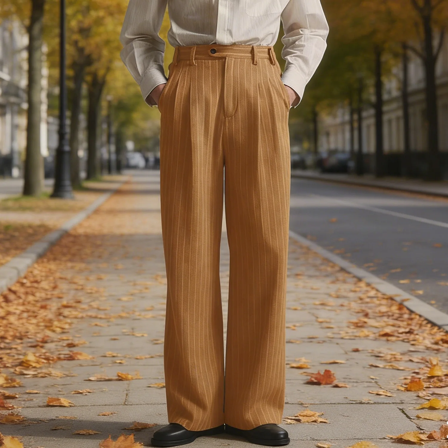 

Striped Men's Suit Pants Wool Luxury Classic-Fit Business Casual Daily travel Wrinkle-Resistant HandsomeThick Long Trousers