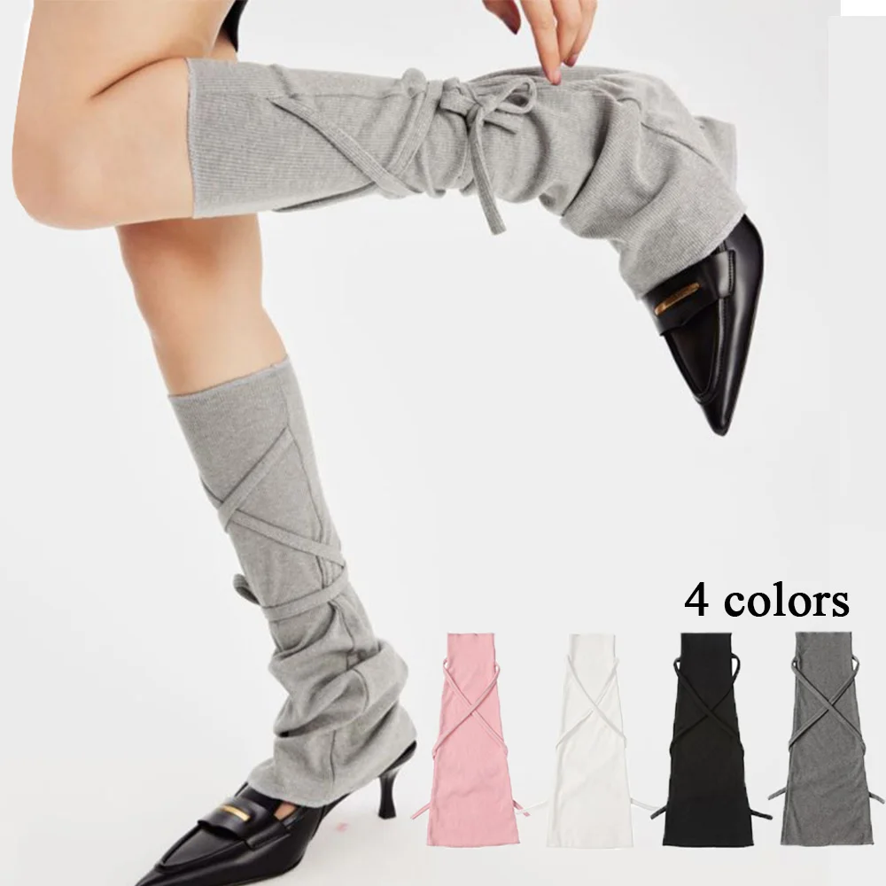 

Y2K Punk Knitted Leg Warmer Loose Fit Leg Covers Sock JK Thigh High Lolita Leg Cover Winter Warm Strap Design Boot Cuffs