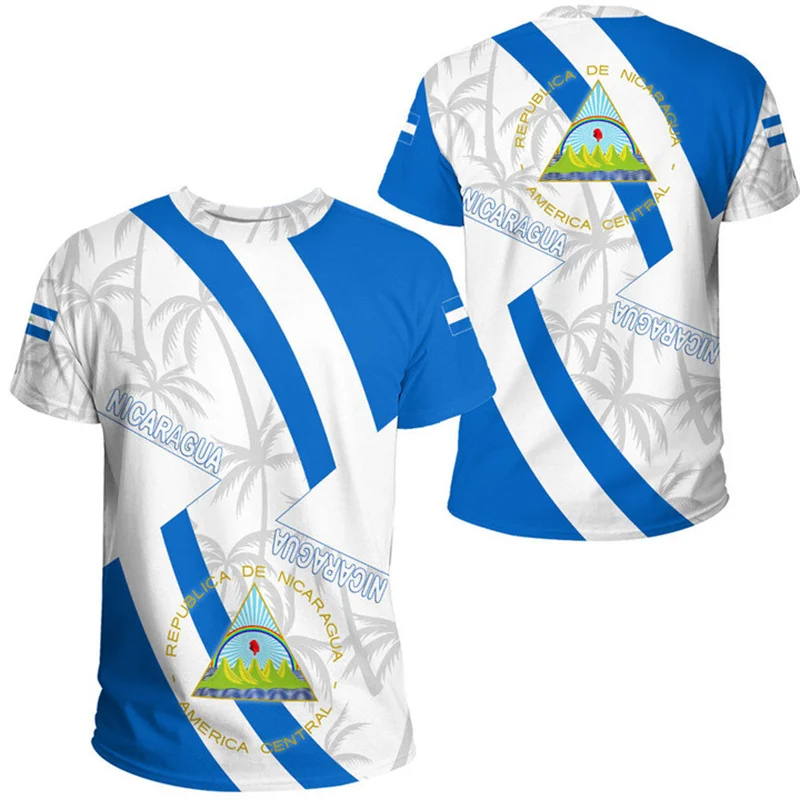 Nicaragua Flag National Emblem 3D Print T-shirt For Men Casual Fashion Tops Round Neck T Shirt Oversized Sports Short Sleeves