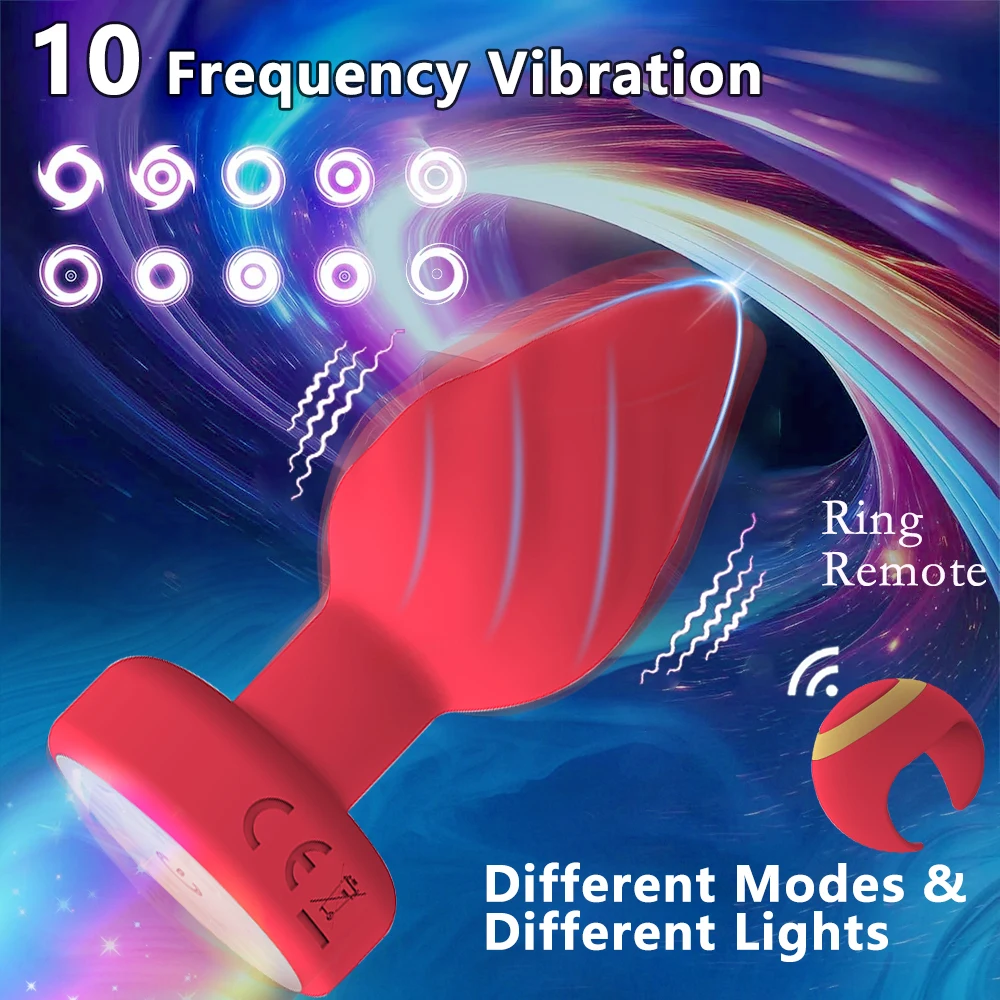Portable LED Anal plug Vibrator Butt Plug 10 Vibration Ring Wireless Remote Prostate Massager Adult Sex Toys for Women Men Gay