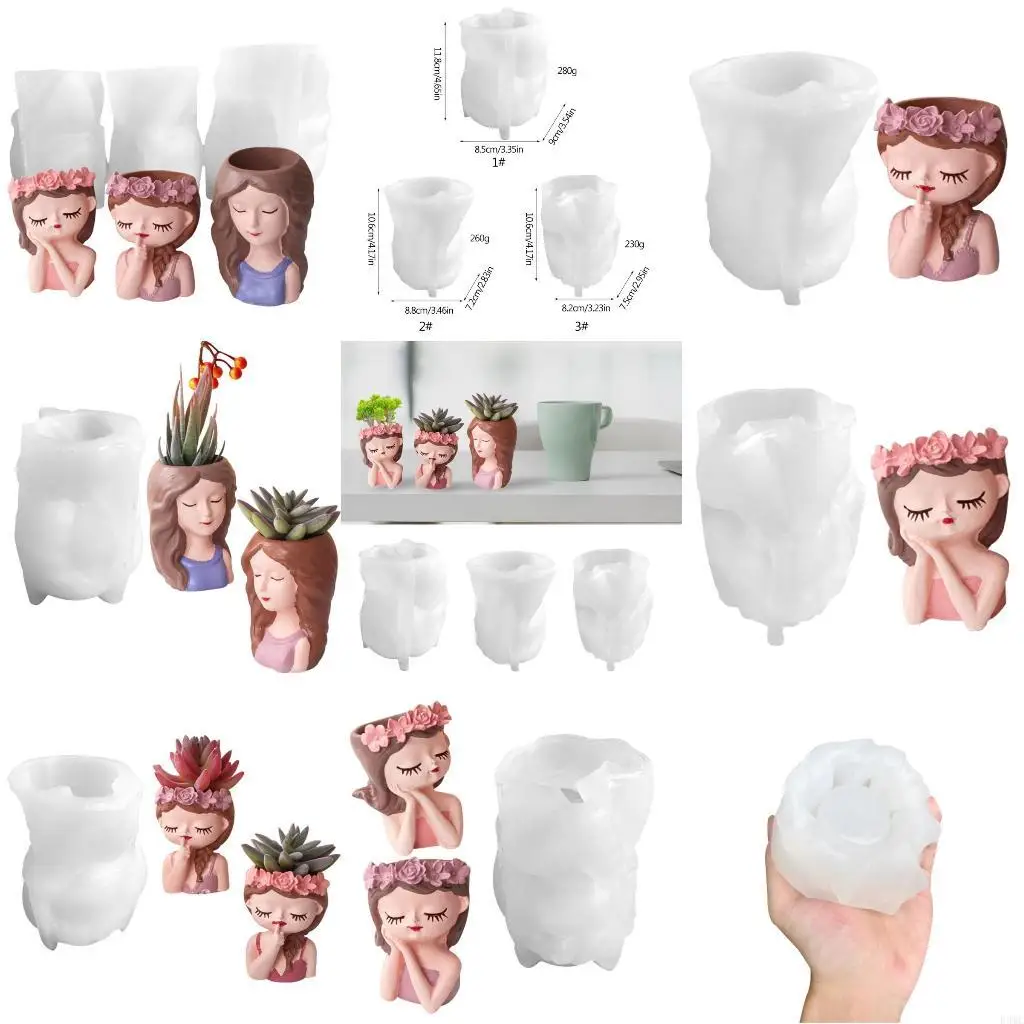 

R3MC Little Girl Бетонная силиконовая кастрюль плесень сочная цветочная глиняная штукатурка