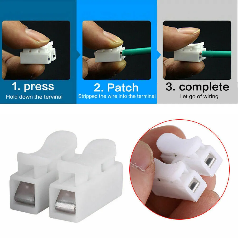 20pcs CH2 Spring Quick Wire Connector Cable Clamp Terminal Electrical Cable Connectors Lock Wire Connector LED Strip Light Clamp