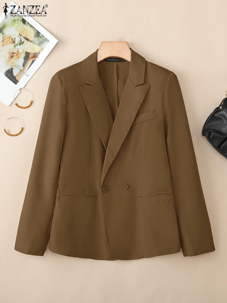 

ZANZEA 2022, офисные женские пиджаки, осенние стильные рабочие пальто OL, однотонные тонкие куртки с воротником с лацканами и длинными рукавами, однотонные пиджаки