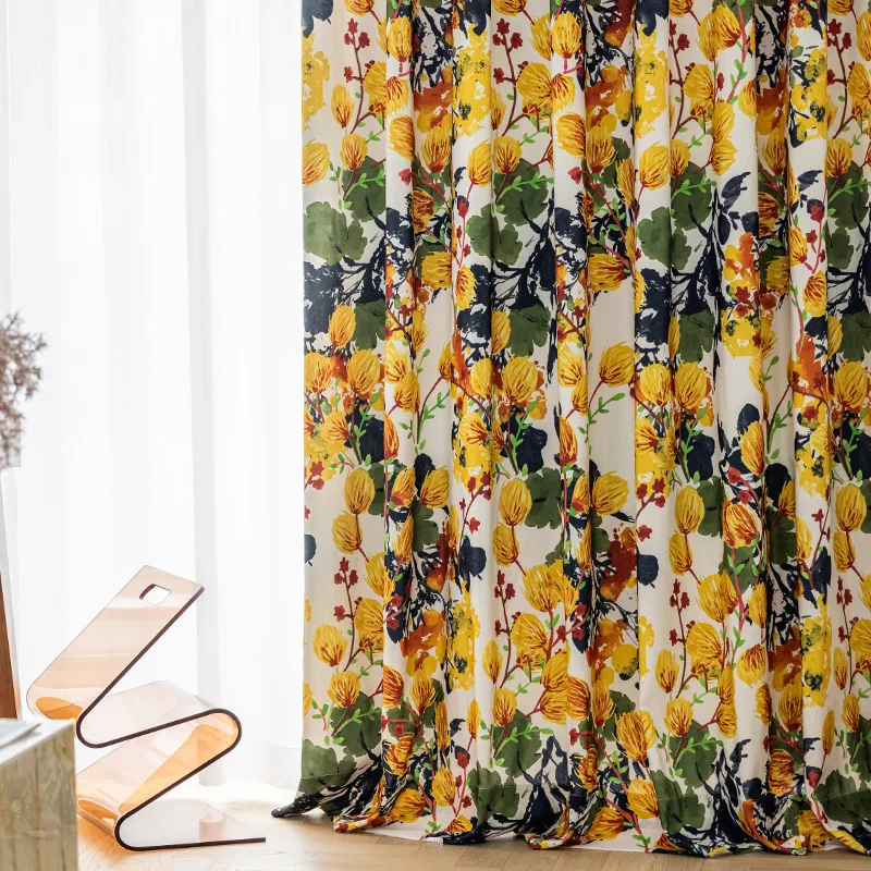 Modern Minimalist Curtains with Oil Painting Style Branch Flower Curtains Hanging Fabric, Polyester nice Cotton Printed Curtains