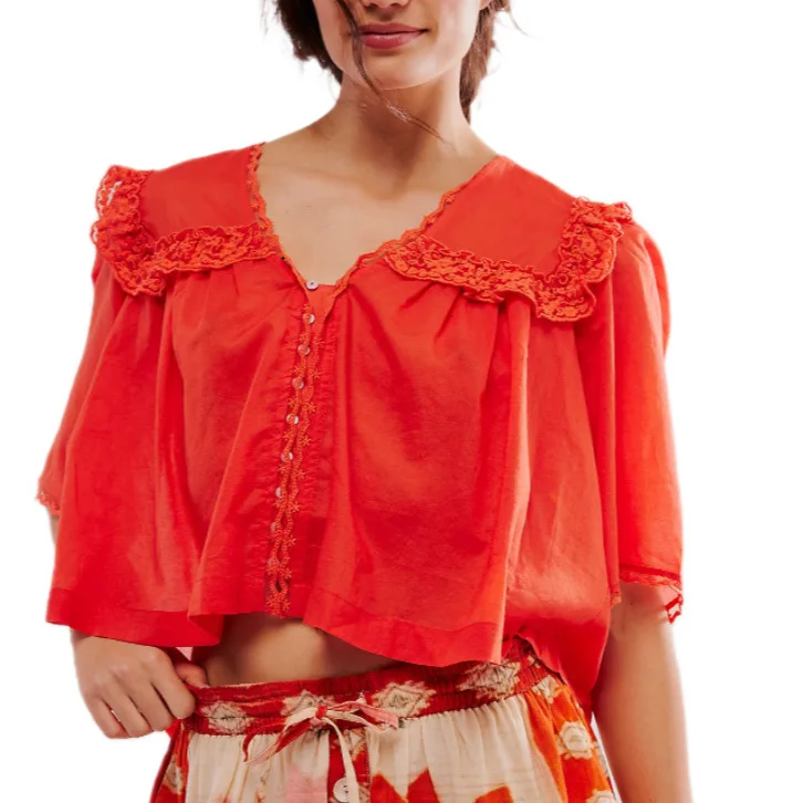 

Casual Loose Cotton Button Shirts And Blouse Women Fashion Solid Half Sleeve Shirts For Women 2025 Vintage Lace Patchwork Blusas