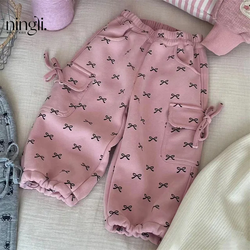 

Girls' Fleece-Lined Trousers Winter New Fashionable Autumn and Winter Clothes Baby Girls' Sweatpants Children's Winter Casual Pa