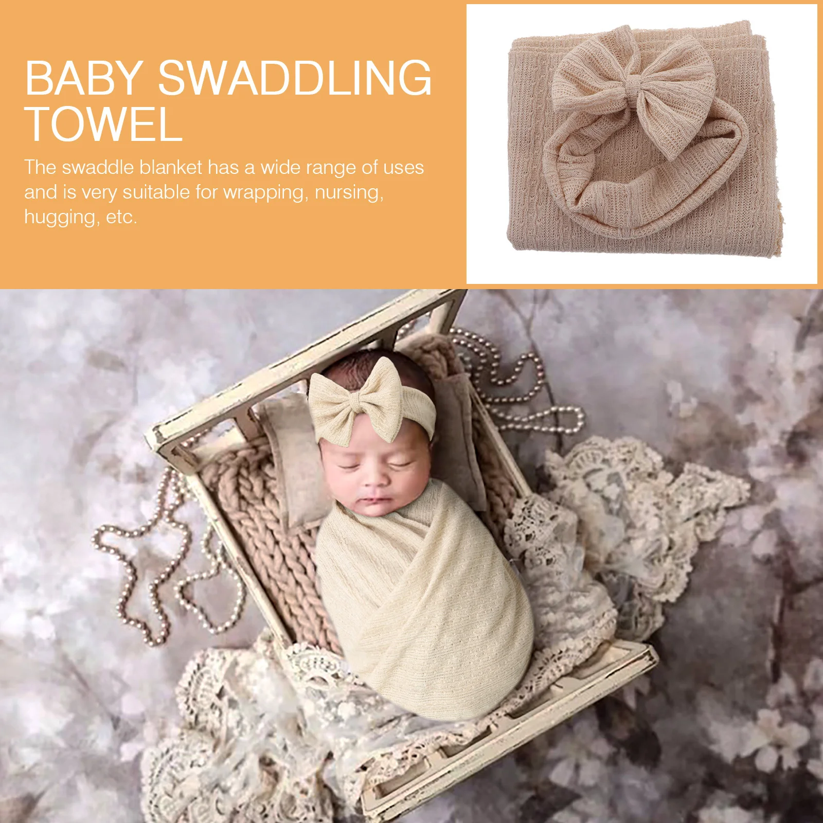 

1Set Anti Startle Baby Swaddle Blanket Newborn Receiving Blanket Cozy Wrap Infant Sleep Photo Prop Headband Baby Swaddle