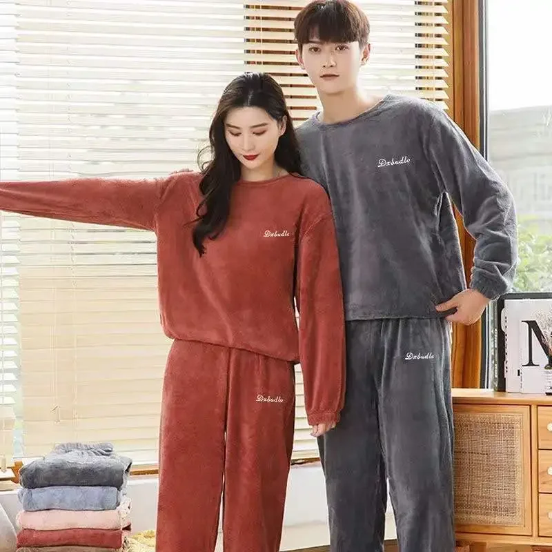 Padded Thickened Coral Fleece Pajamas Suit 2024 New Nightwear Female Fall and Winter Warm Two Pieces Set of Sleepwear Homewear