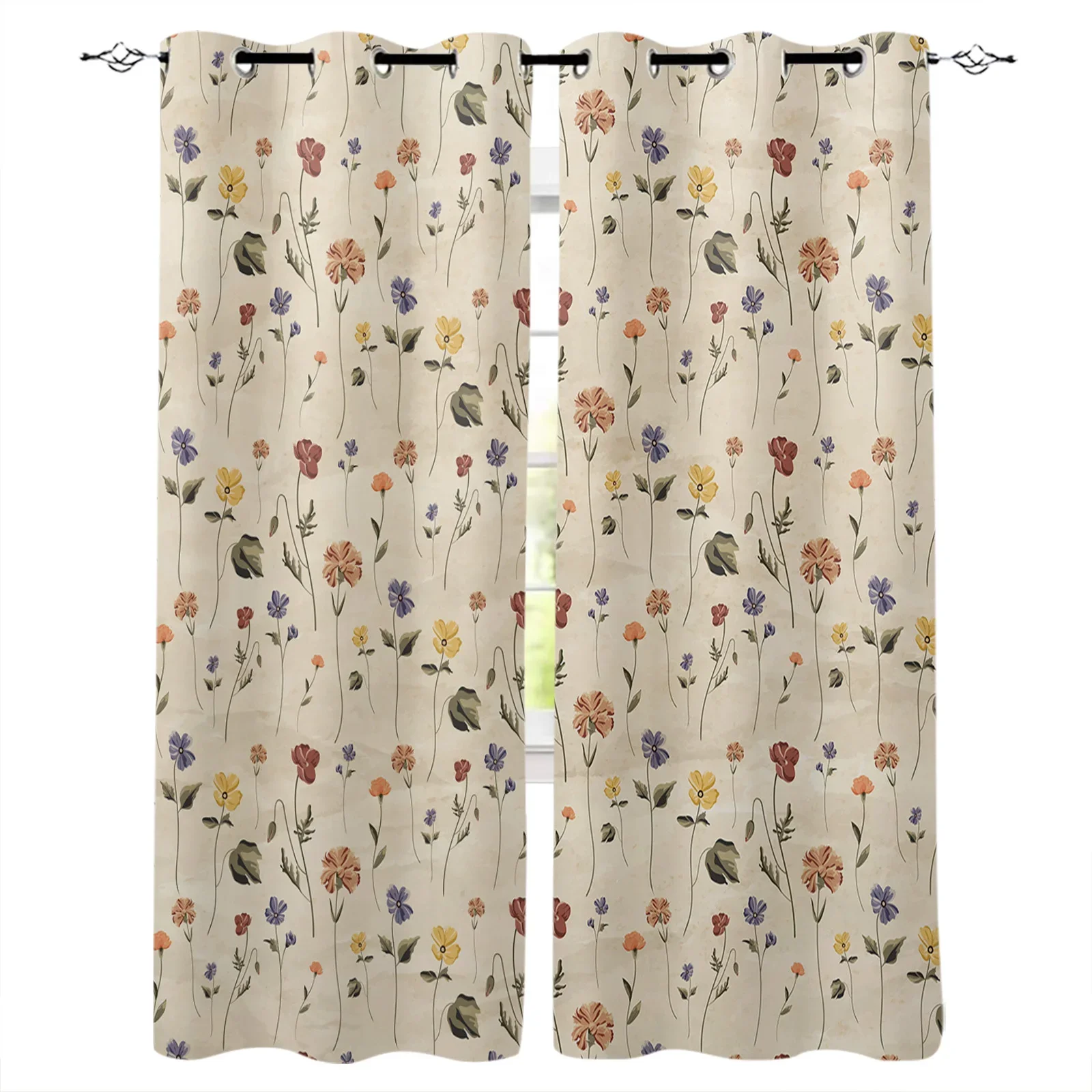 Retro Floral Tile Pattern Print Curtains For Kitchen Bedroom Window Treatment Curtains for Living Room Home Decor Drapes