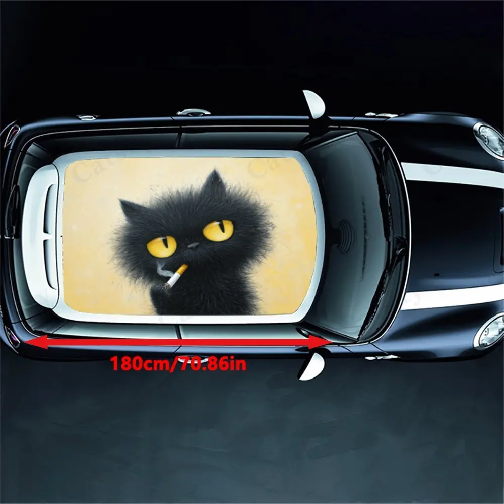 Funny Cat Art  Rebel Kitten with Cigarette Car Roof Sticker PVC Self Waterproof stick , Striking Auto Exterior Accessories Decor