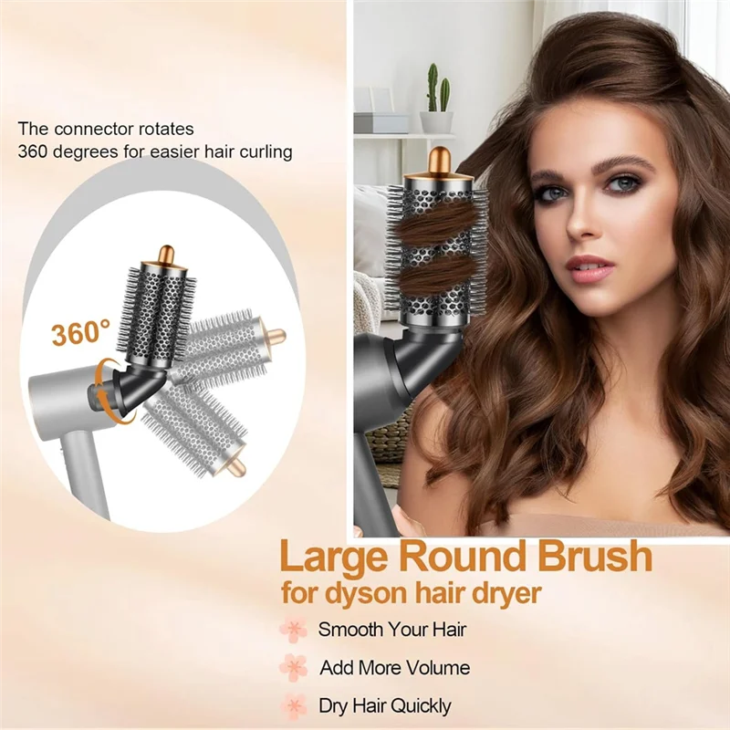 ABDJ-다이슨 초음속 헤어 드라이어용 대형 원형 볼류마이징 브러시 부착물 및 어댑터, 볼륨마이징 헤어용 360 회전 가능