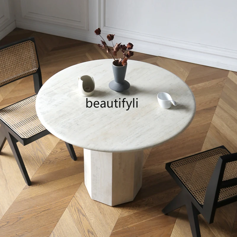 

Nordic Italian Natural Marble Dining-Table round Table Light Luxury and Simplicity Cave Stone Table