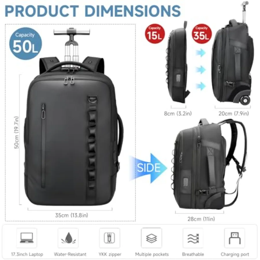 حقيبة ظهر للسفر 3 في 1 حقيبة ظهر تحمل على الطيران معتمدة من حقيبة منتج شخصية مقاومة للماء مع حقيبة ظهر قابلة للفصل بعروة إضافية #5