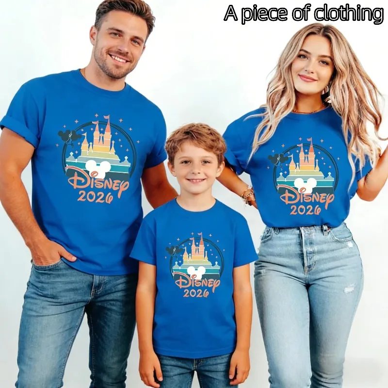 Family Matching T-shirts Castle 2026 Print Parent-child Short Sleeve Outdoor Sports Vacation and Leisure for Men and Women