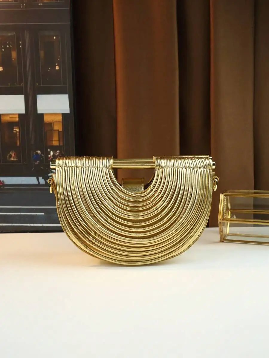 

Gold Semi-Circular Metal Frame Crossbody Bag for Women