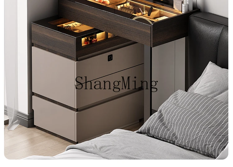 HJ minimalist small apartment dresser bedside table integrated bedroom telescopic with fingerprint lock makeup table